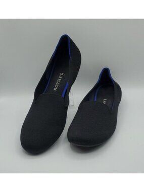 Rothy’s Womens The Loafer Knit Fabric Black Solid Blue Trim Flats Shoes Sz 11.5